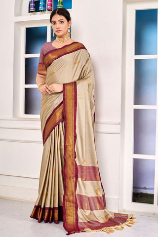 Beige Paithni Cotton Silk Gold Weaving Border_Kumari Sarees