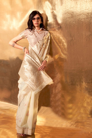 BEIGE HANDWOVEN LINEN SAREES