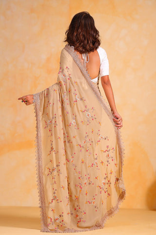 BEIGE SEQUINS GEORGETTE SAREE