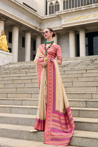 Beige Soft Banarasi Silk Saree