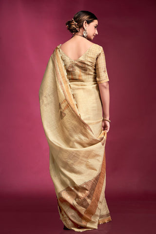 Beige Tussar Saree with Hand based Work