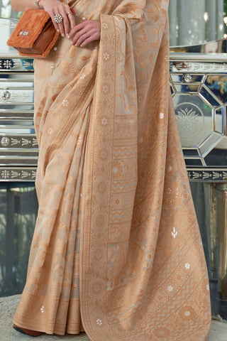 BEIGE CHICKANKARI LUCKNOWI WAVING SAREE