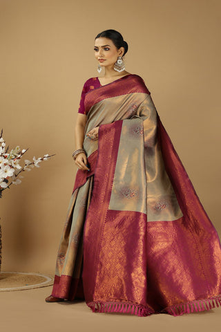 Beige Banarasi Silk Saree_Kumari Sarees