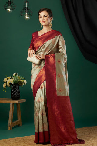 Beige Banarasi Silk saree_Kumari Sarees