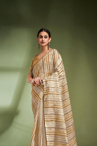 Beige Fancy Tissue Saree_Kumari Sarees