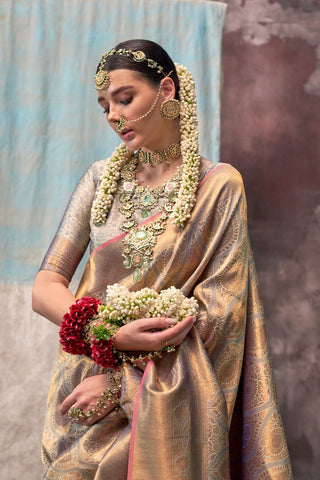 BEIGE TWO TONE HANDWOVEN SILK SAREE