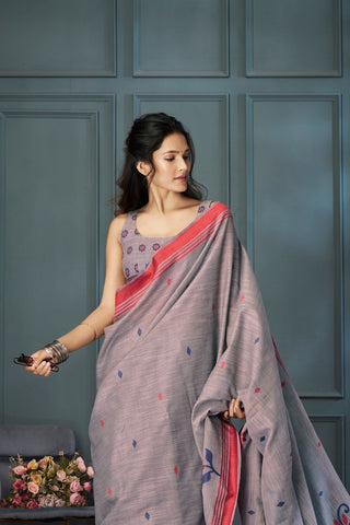 GREY HANDLOOM LINEN SAREE