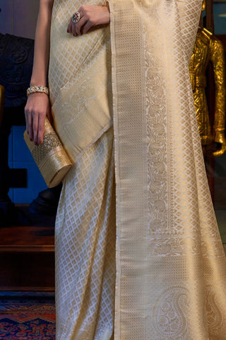 BEIGE KANJEEVARAM HANDLOOM SILK SAREE 