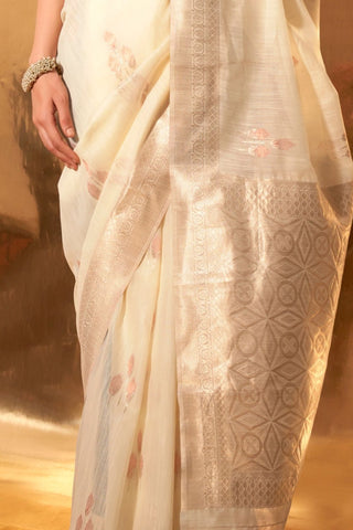 BEIGE HANDWOVEN LINEN SAREES