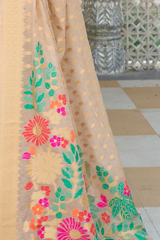 BEIGE PURE LINEN WEAVING SAREE