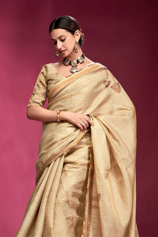 Beige Tussar Saree with Hand based Work