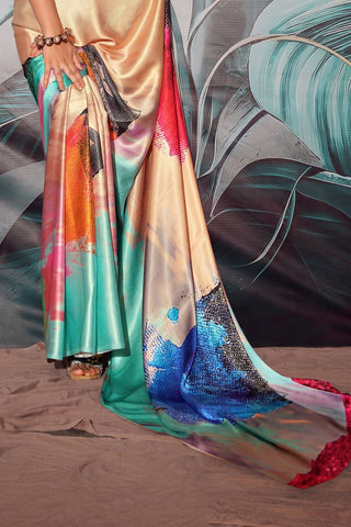 Beige Crepe With Digital Print Saree