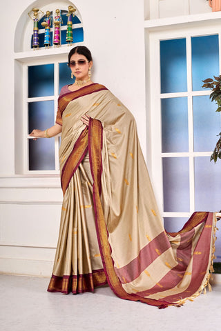 Beige Paithni Cotton Silk Gold Weaving Border_Kumari Sarees