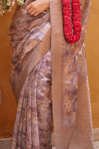 Beige Handloom Tussar Linen Saree_Kumari Sarees