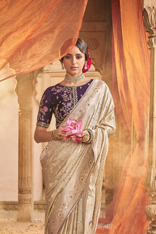 Beige Pure Satin Fancy Saree