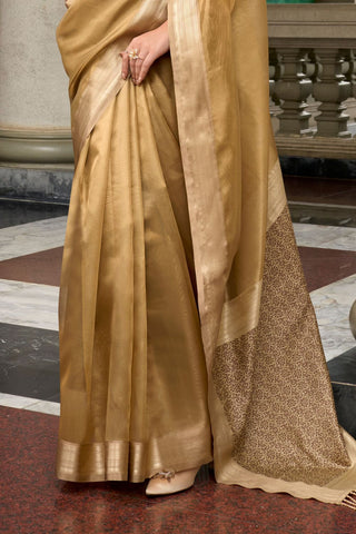 Beige & Brown Pure Tissue Saree