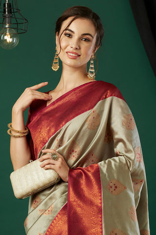 Beige Banarasi Silk saree_Kumari Sarees