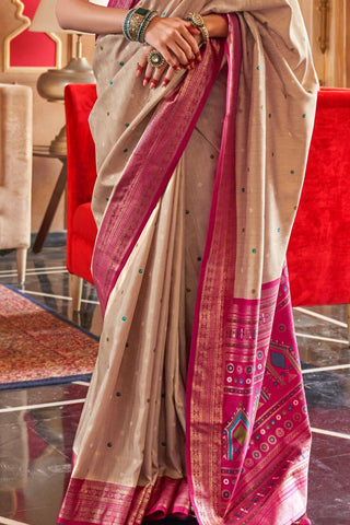 Beige Patola Silk Saree With Sambalpuri Pallu_Kumari Sarees