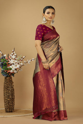 Beige Banarasi Silk Saree_Kumari Sarees