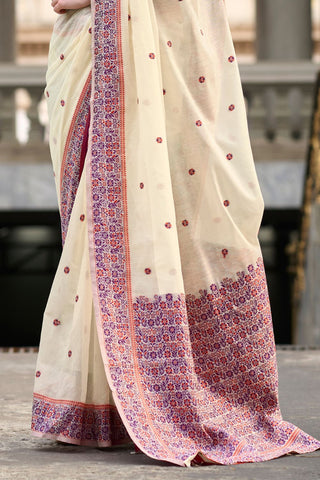 BEIGE SOFT LINEN COTTON SAREE