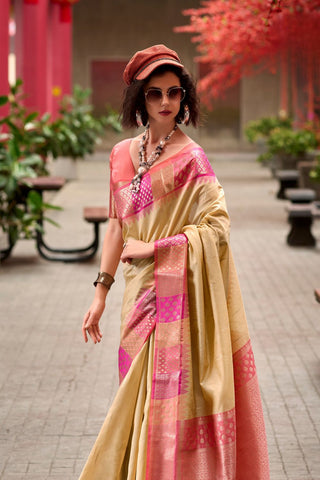 BEIGE PURE BANARASI SILK SAREE