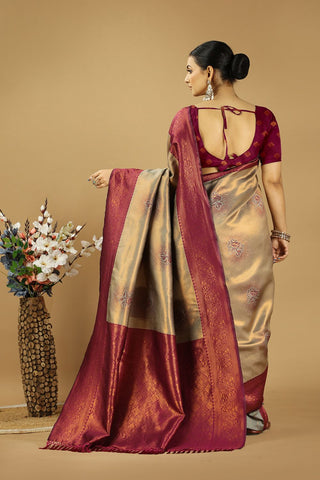 Beige Banarasi Silk Saree_Kumari Sarees
