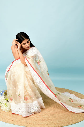 BEIGE SOFT ORGANZA SILK SAREE