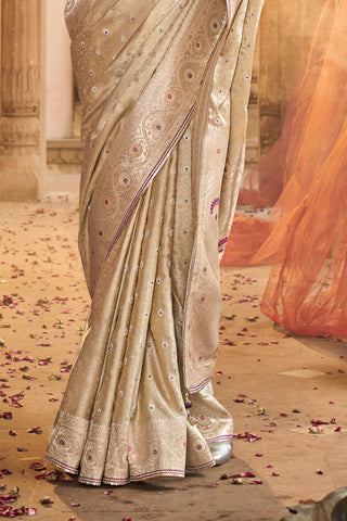 Beige Pure Satin Fancy Saree