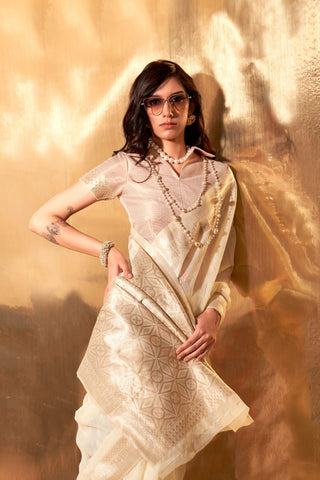 BEIGE HANDWOVEN LINEN SAREES