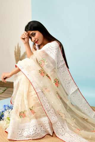 BEIGE SOFT ORGANZA SILK SAREE