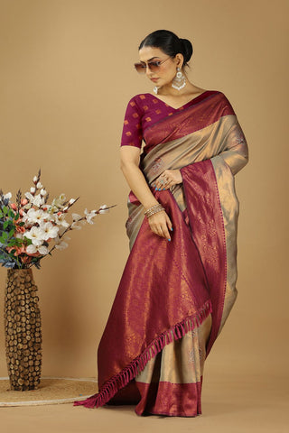 Beige Banarasi Silk Saree_Kumari Sarees