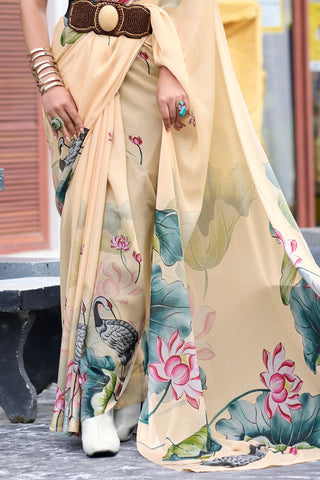 Beige Pure Georgette Saree 