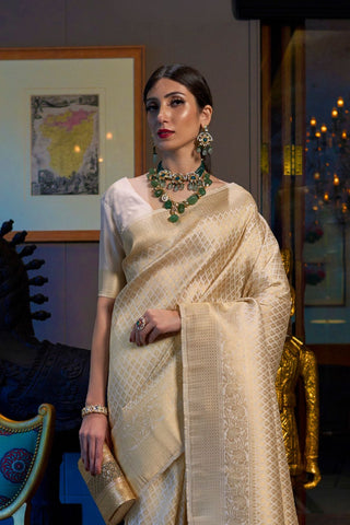 BEIGE KANJEEVARAM HANDLOOM SILK SAREE 