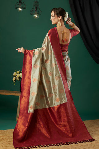 Beige Banarasi Silk saree_Kumari Sarees