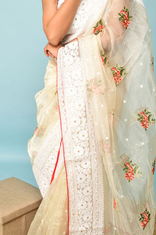 BEIGE SOFT ORGANZA SILK SAREE