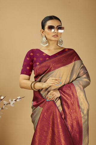 Beige Banarasi Silk Saree_Kumari Sarees