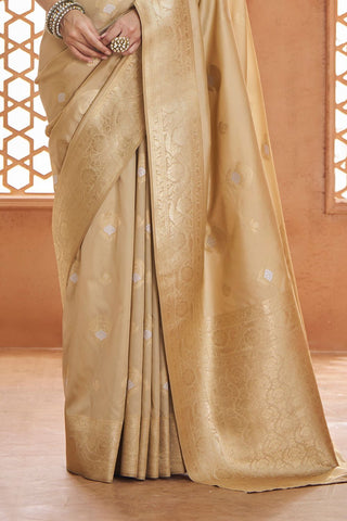 Beige Pure Soft Banarasi Silk Saree