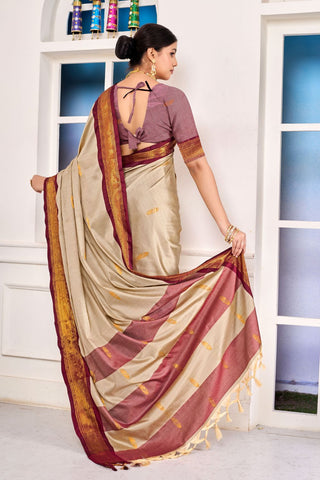 Beige Paithni Cotton Silk Gold Weaving Border_Kumari Sarees