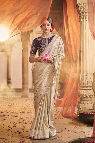 Beige Pure Satin Fancy Saree