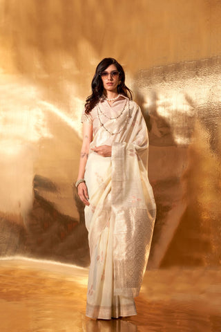 BEIGE HANDWOVEN LINEN SAREES