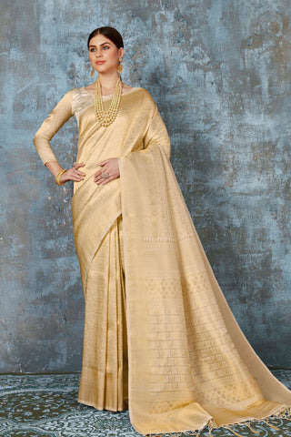 BEIGE KANJEEVARAM HANDLOOM SILK SAREE 