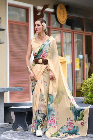 Beige Pure Georgette Saree 