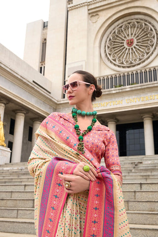 Beige Soft Banarasi Silk Saree