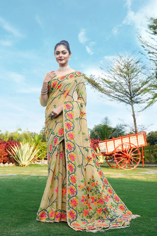 Beige Soft Cotton Jamdani Floral Saree