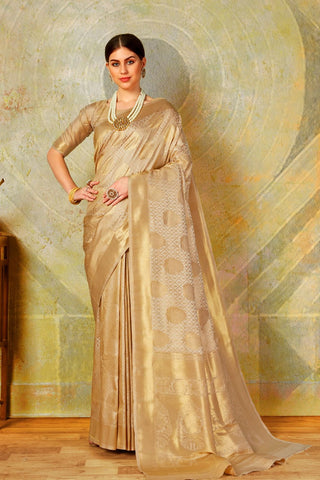 Beige Kanjeevaram Handloom Silk Saree