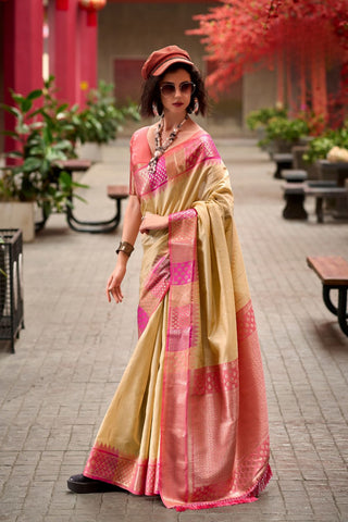 BEIGE PURE BANARASI SILK SAREE