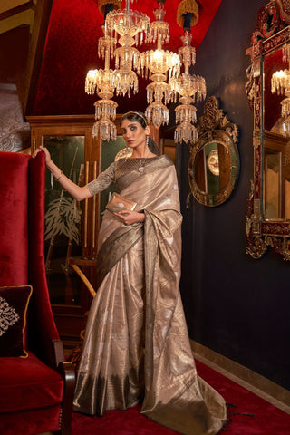 Beige Handloom Weaving Silk Saree