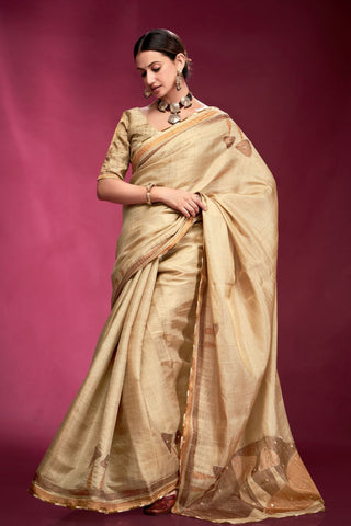 Beige Tussar Saree with Hand based Work