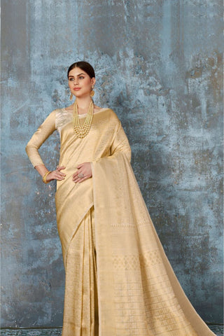 Beige Kanjeevaram Handloom Silk Saree