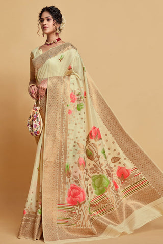 Beige Soft Cotton Saree